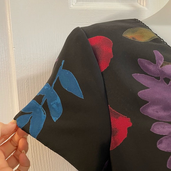 EUC LIZ CLAIBORNE long flower black dress 12 - Picture 6 of 11